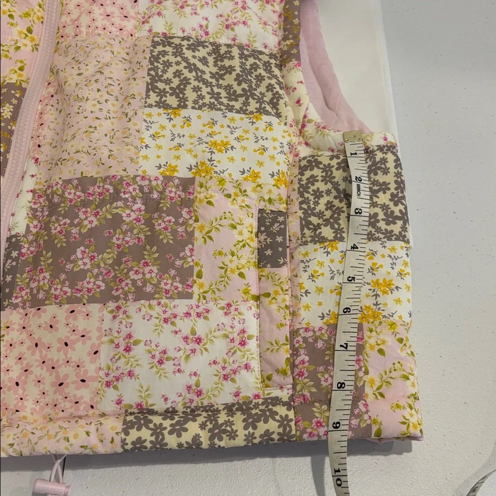 THREAD & SUPPLY quilted pastel vest floral patchwork full zip pockets pink large - Picture 13 of 15